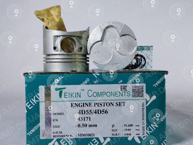 Поршень із пальцем +0.50мм (к-кт на двигун) Mitsubishi 4D55,4D56, Hyundai D4BX TEIKIN 43171-050