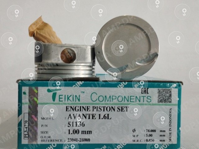 Поршень із пальцем +1.00мм (к-кт на двигун) AVANTE 1.6L TEIKIN 51136-100