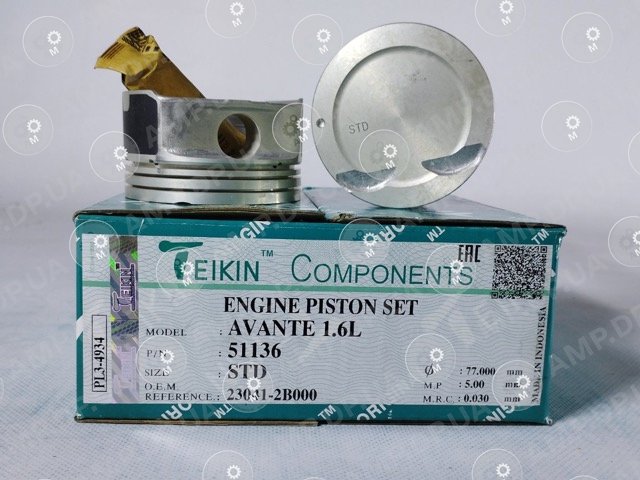 Поршень із пальцем STD (к-кт на двигун) Hyundai 1.6L TEIKIN 51136-STD